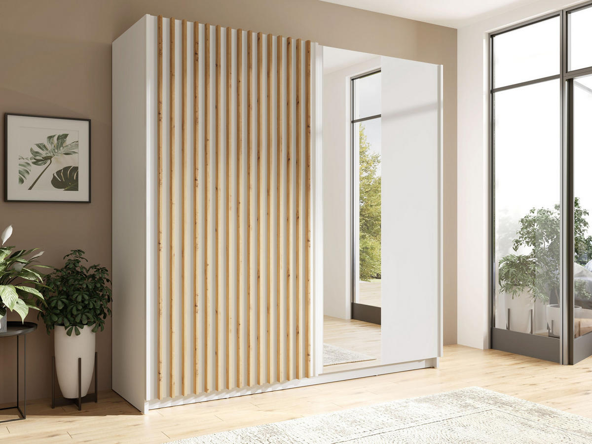 KLEIDERSCHRANK Weiß 200/198/55 - Weiß, Holzwerkstoff (200/198/55cm) - RAUMHIRSCH FURNITURE