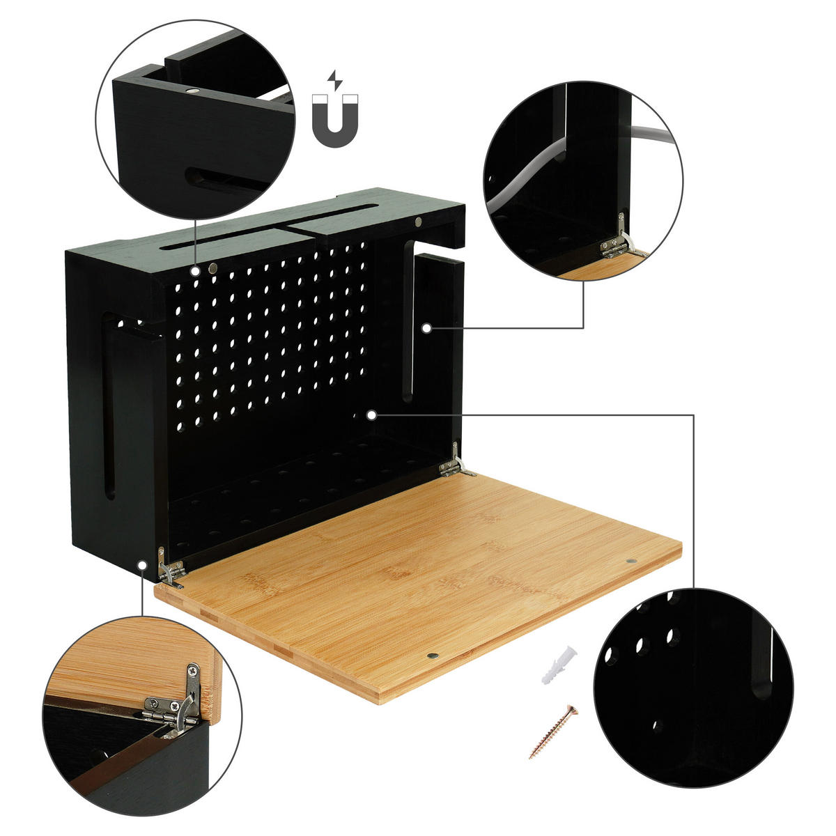 KABELBOX - Schwarz, Holz (22/32/11cm) - Relaxdays