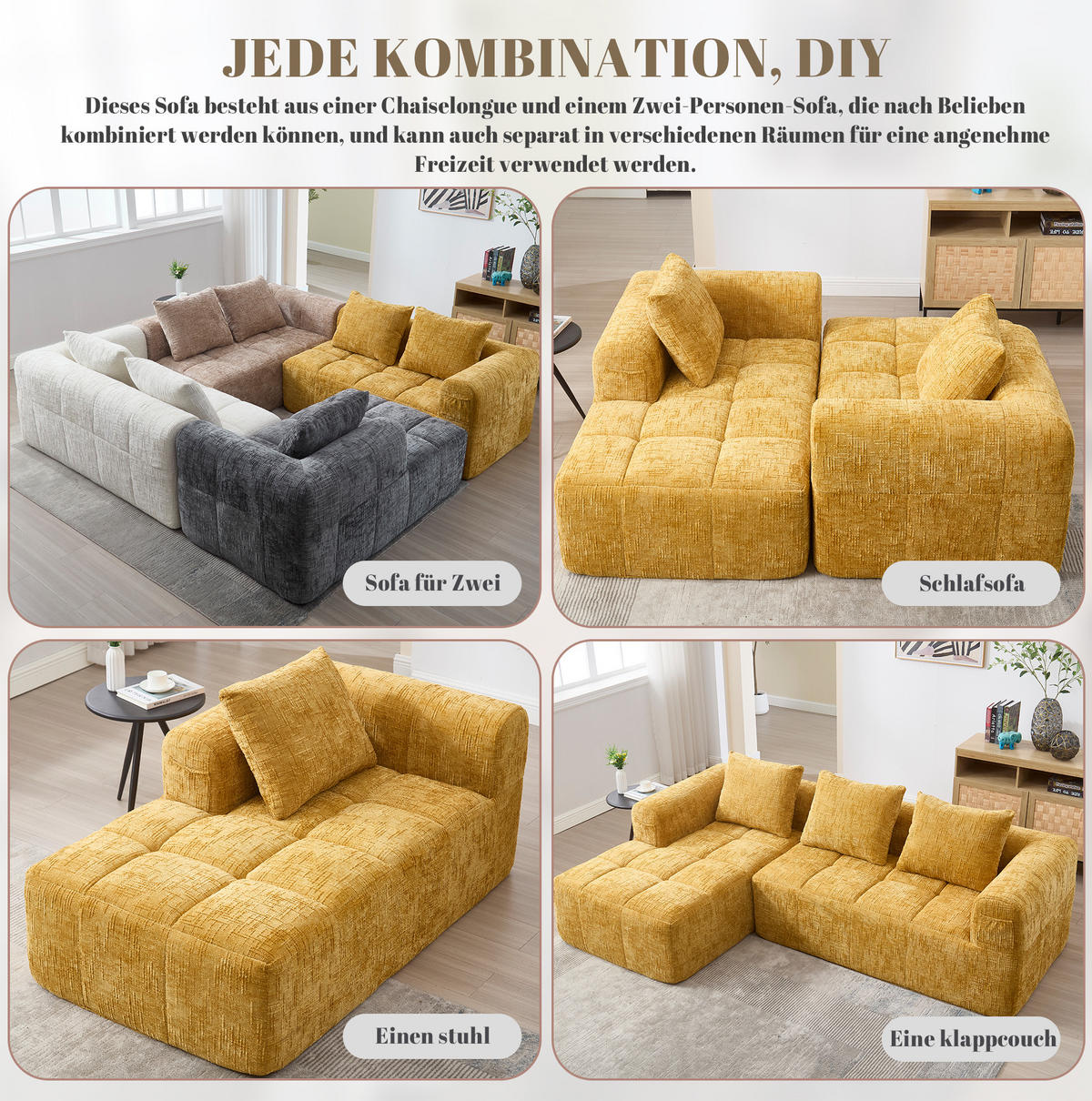 ECKSOFA 250/158/60 cm gelb aus Chenille mit Chaiselongue und Seitentaschen - Gelb, Textil (250/158cm) - OKWISH