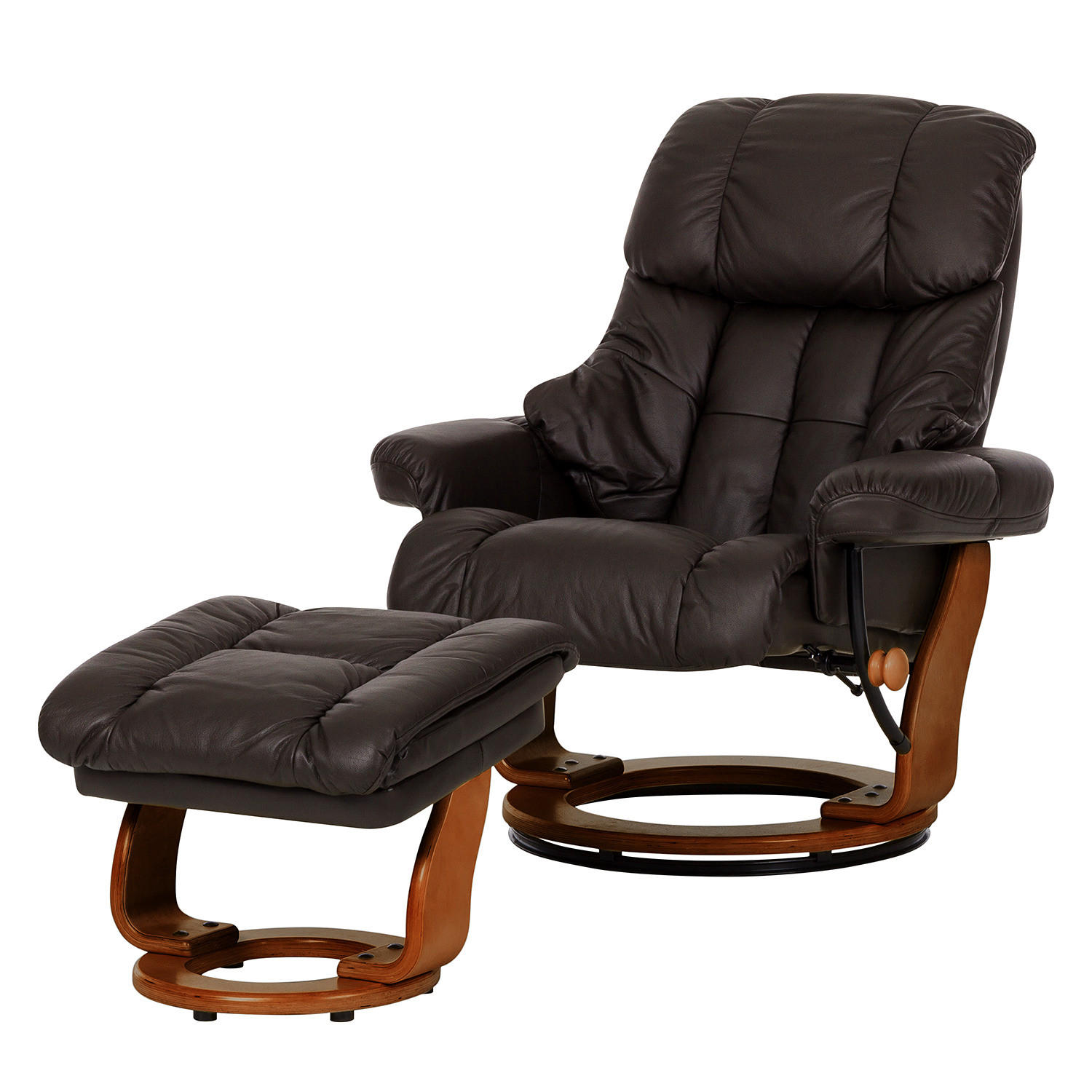 RELAXSESSEL mit Hocker - Echtleder / Kunstleder - Braun, Leder/Birkenholz (90/104/91cm) - home24