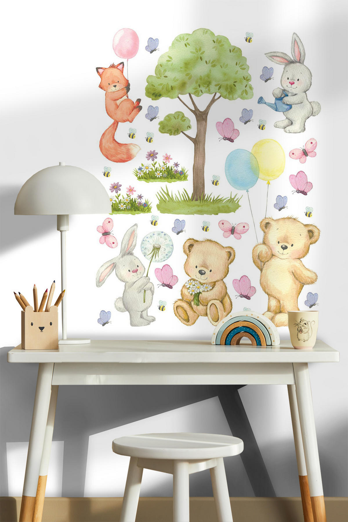 WANDTATTOO Wald mit Waldtieren 85 x 65 cm - Multicolor, Papier (85/65/65cm) - Sanders & Sanders