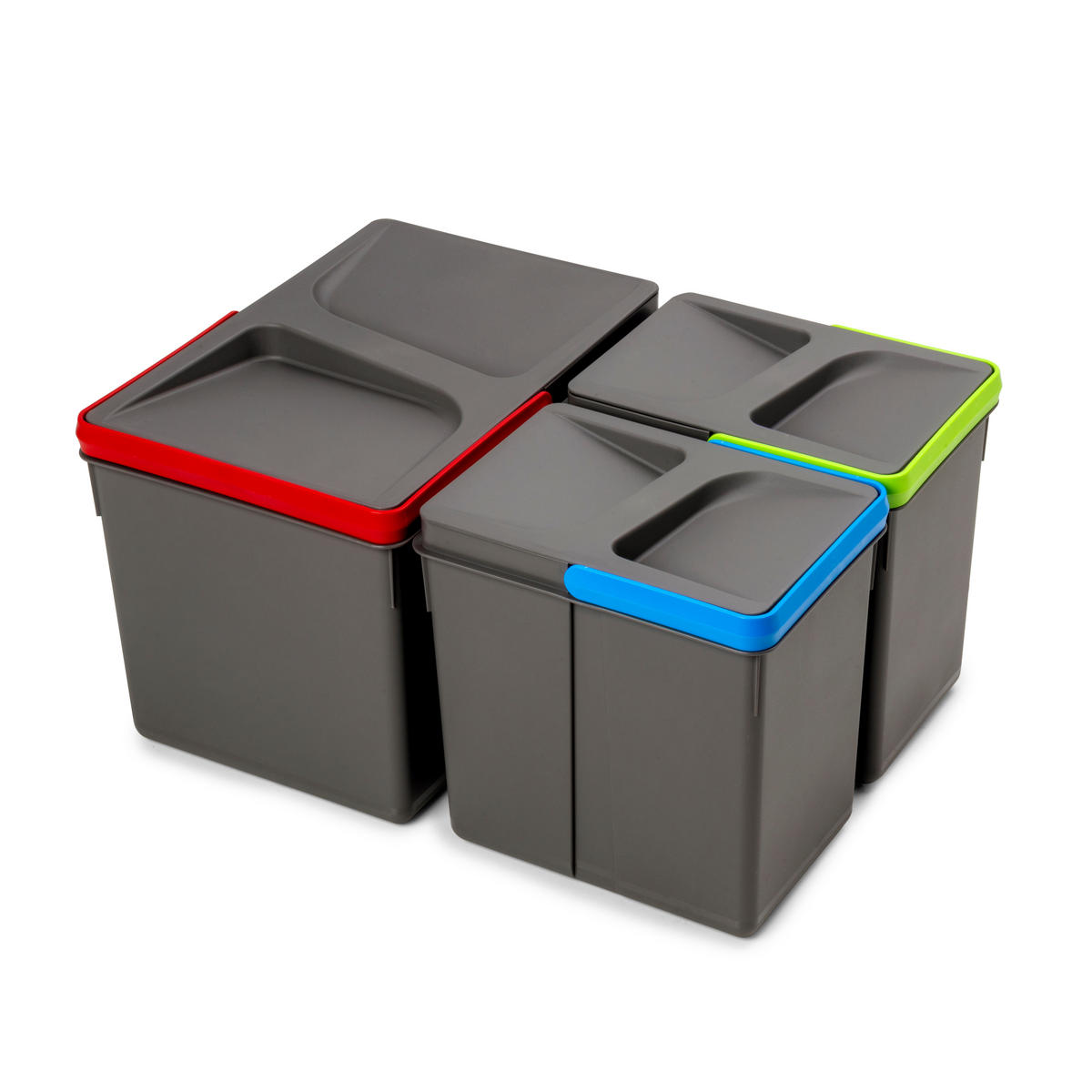 RECYCLINGBEHÄLTER für Küchenschublade, Höhe 216mm, 1x12l, 2x6l, Kunststoff anthrazitgrau 3er-set - Anthrazit, Kunststoff (21.6/22/31.2cm) - EMUCA