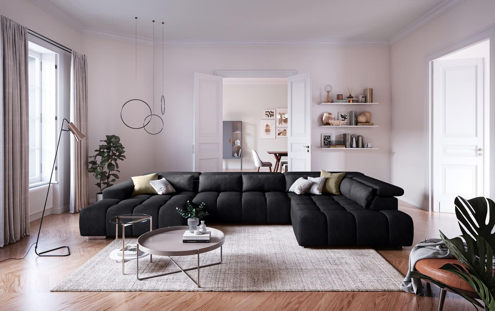 Thumbnail - Cotta Wohnlandschaft, Schwarz, Textil, Echtholz,Fichte, U-Form,L-Form, 225x73x409 cm, Wohnzimmer, Sofas & Couches, Wohnl...