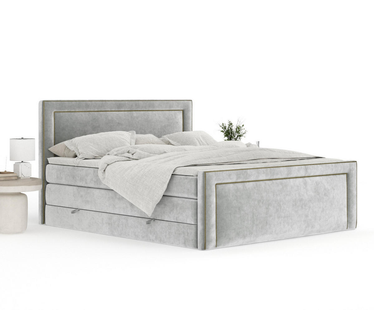 BOXSPRINGBETT Luxora Hellgrau 200/200 cm - Hellgrau/Schwarz, Holz/Holzwerkstoff (200/200cm) - Maison de Reve