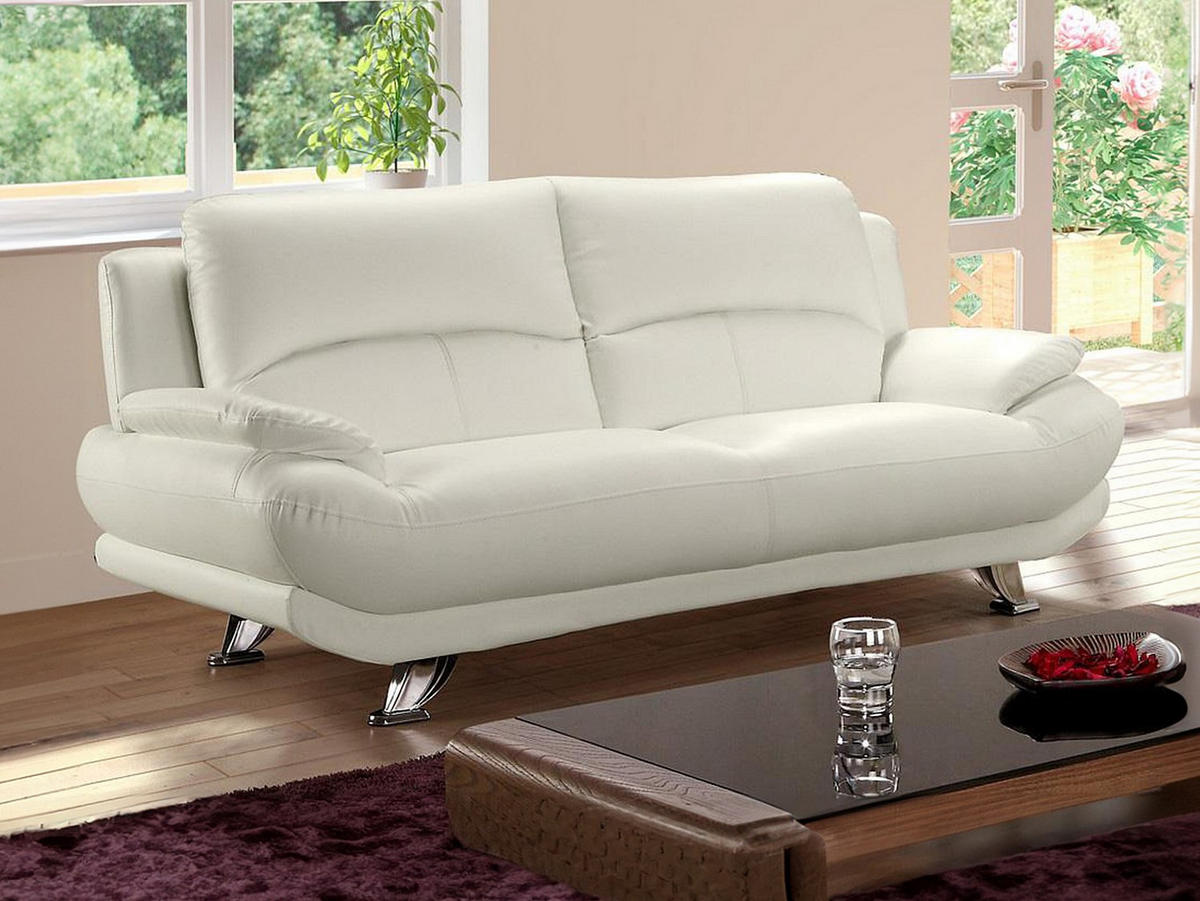 SOFA ohne Schlafmöglichkeit - -Sitzer - Kunstleder - Elfenbeinfarben - - Weiß, Leder (200/89/91cm) - Vente-Unique