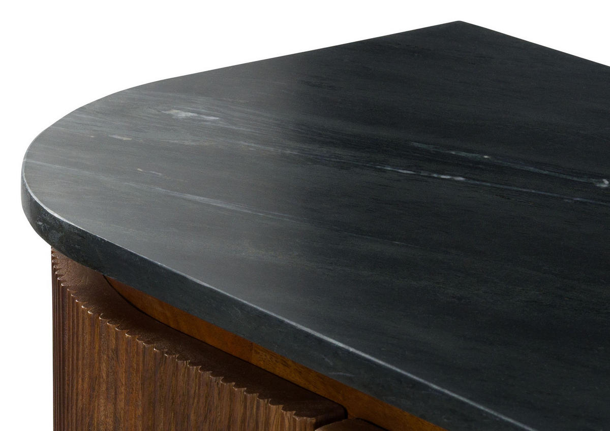 SIDEBOARD Mango 200x40x80 dunkelbraun lackiert / Marmor schwarz FLORENZ #222 - Dunkelbraun, Holz (200/80/40cm) - Massivmoebel24