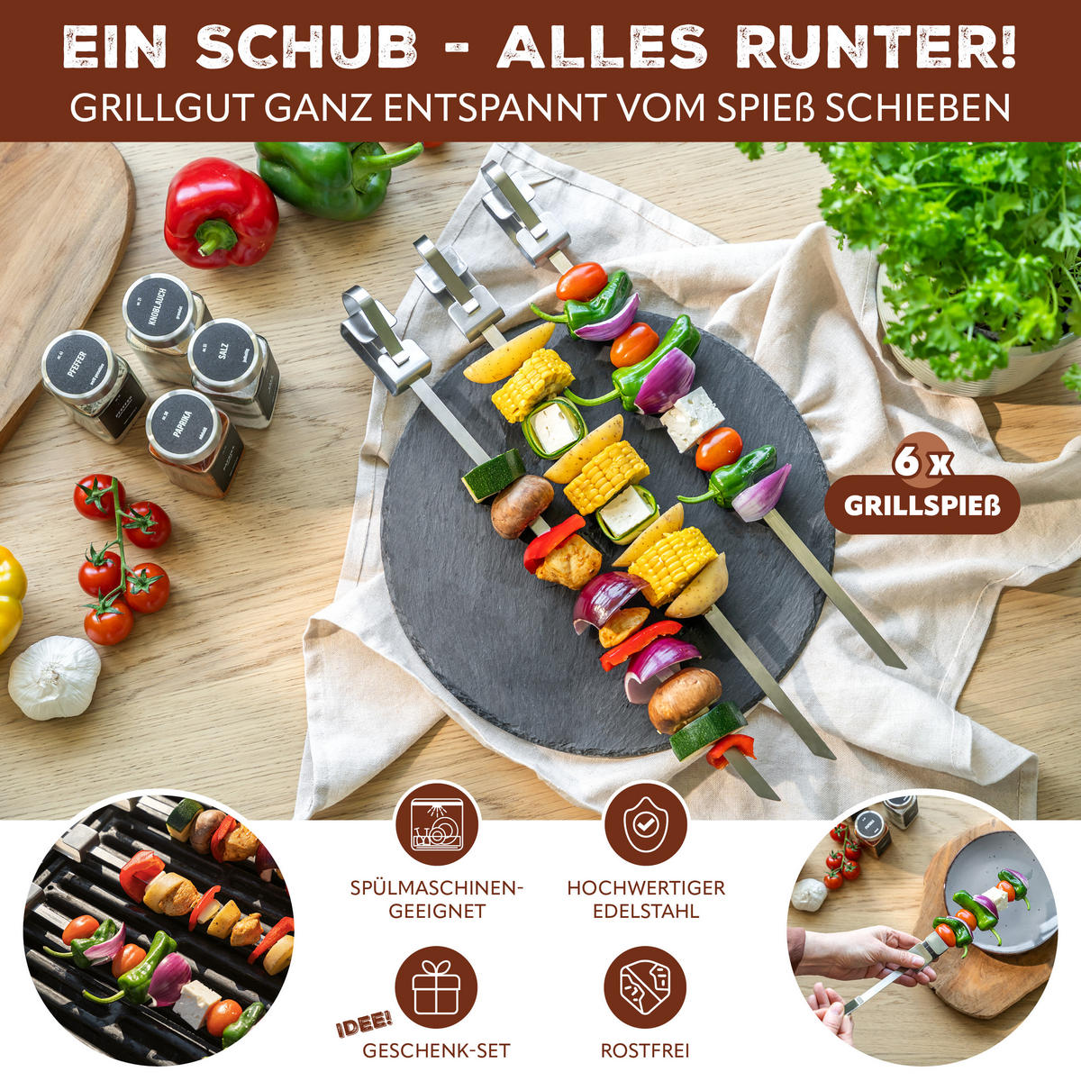 GRILLSPIESSE 6-er-Set, silber, Metall - Edelstahlfarben, Metall (43cm) - bremermann