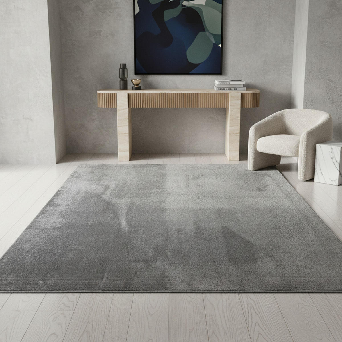 TEPPICH Kurzflor Unifarben Polyester Antirutsch Wohnzimmer Silber Rund 200x200 - Silberfarben, Textil (200/200cm) - KADIMA DESIGN