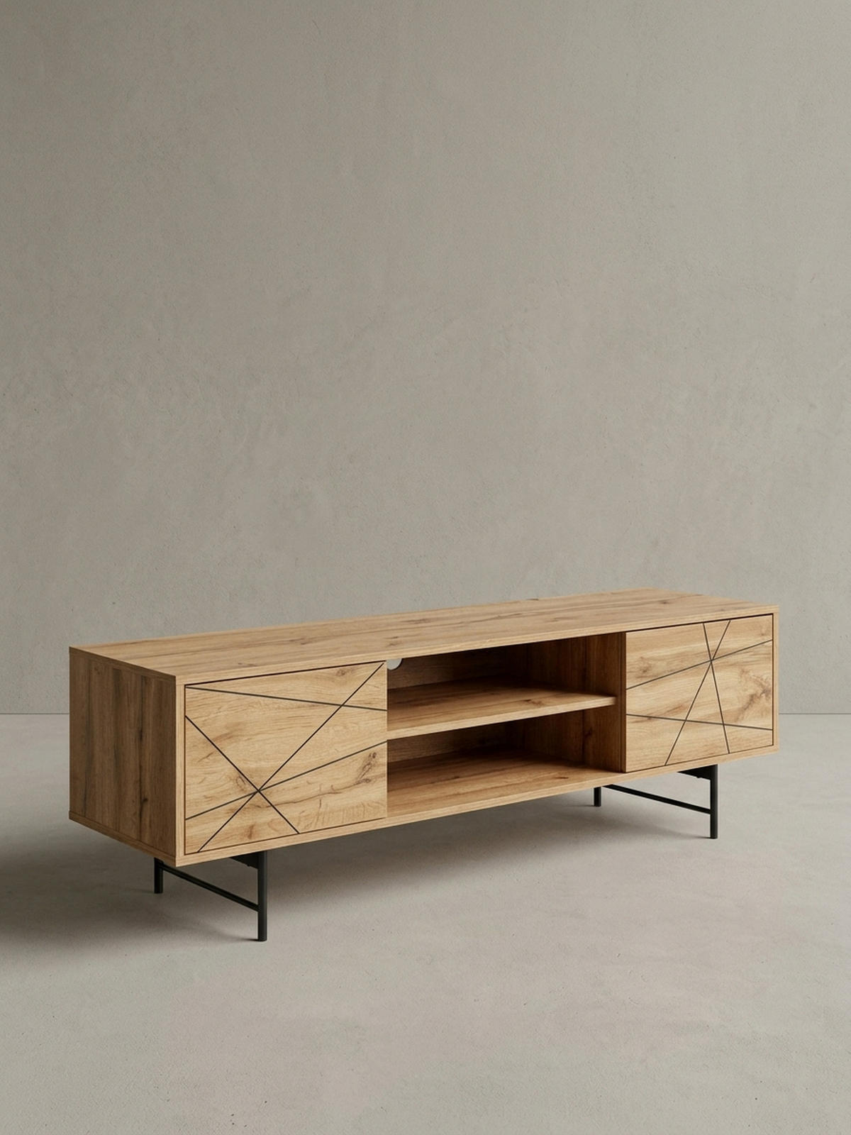 LOWBOARD Eiche-Dekor Modern Stil 160 cm Breit mit Linienmuster - Schwarz/Braun, Holz/Metall (160/45/40cm) - KADIMA DESIGN