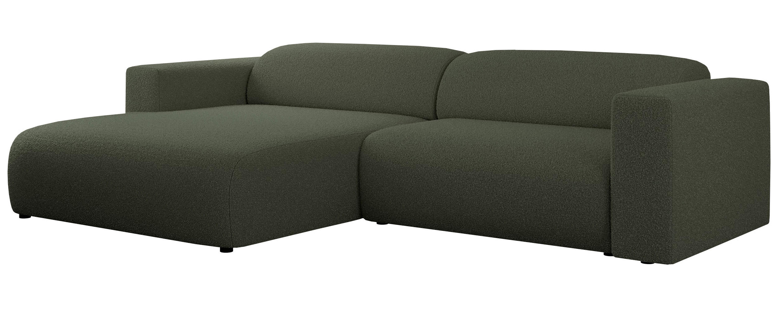 ECKSOFA PASADENA Grün Bouclé - Links Seite - Schwarz/Grün, Kunststoff/Textil (288/180cm) - MKS