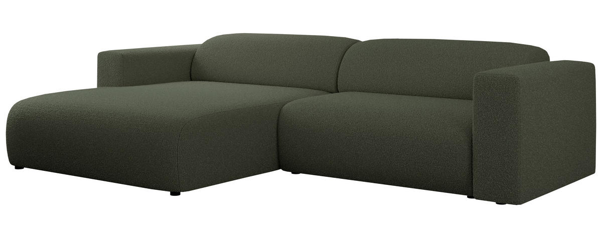 ECKSOFA PASADENA Grün Bouclé - Links Seite - Schwarz/Grün, Kunststoff/Textil (288/180cm) - MKS