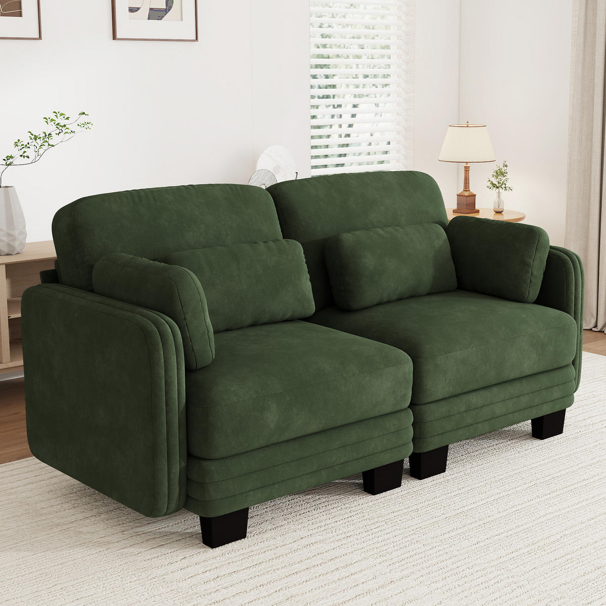 2-SITZER-SOFA Modular Chenille mit Kissen, DE-42686, Grün - Grün, Holz (176/88/88cm) - ComfortXL