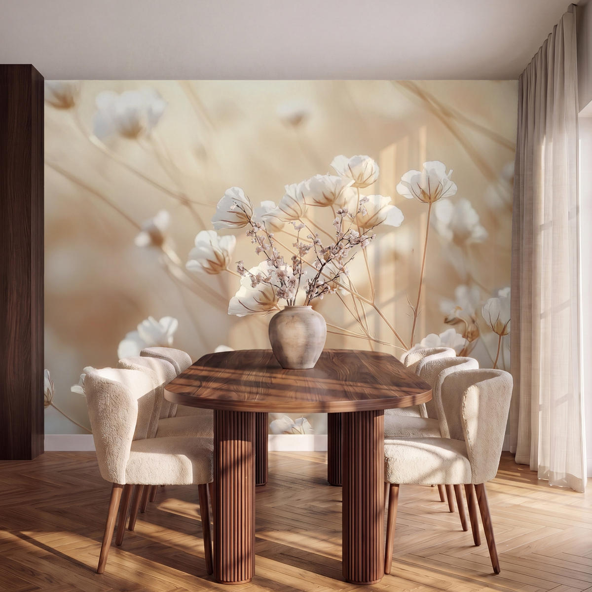 TAPETE - Wild - Blumen - Weiß - 260x200 cm - Creme, Papier (260/200cm) - OnlyWow