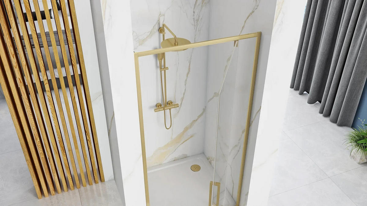 DUSCHTÜR Rea Rapid Swing Brush Gold 100 - Goldfarben, Glas (100/195cm) - REA