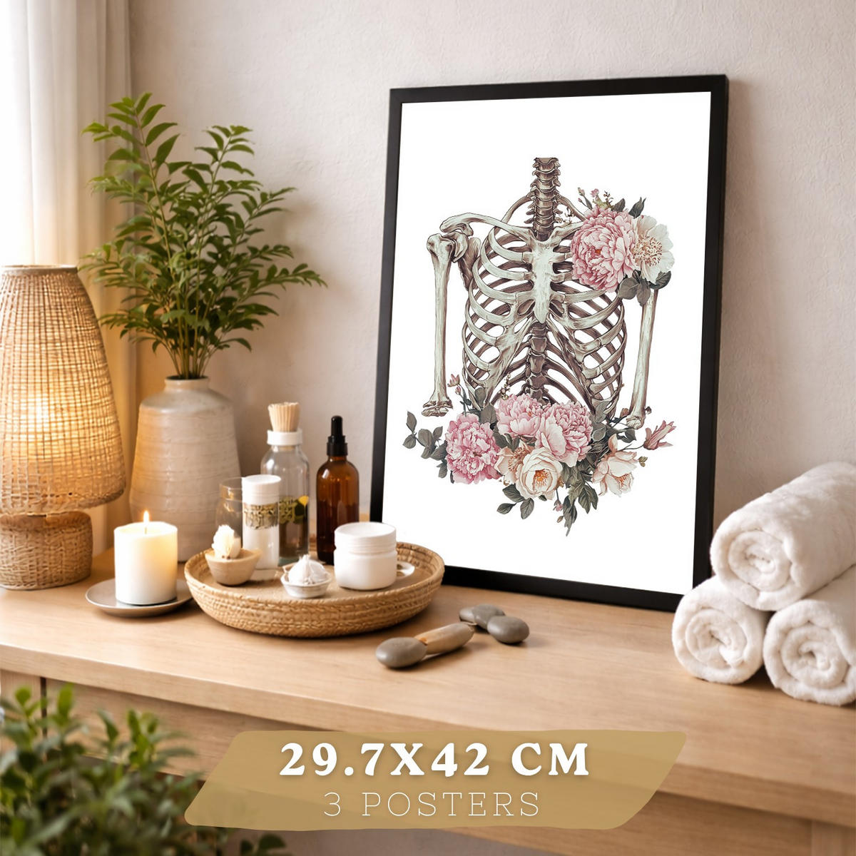 POSTER Set aus 3 Anatomie Florale Vintage Drucke und Wandbilder mit Herz Brustkorb und Lungen Detaillierter Illustrationsstil Größe Rahmenlos A3 - Klar, Papier (29.7/42/3cm) - Nacnic
