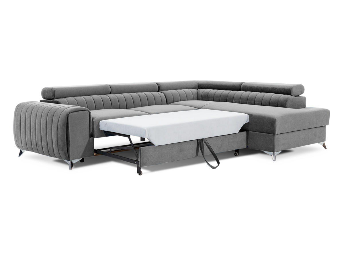 ECKSOFA Laurence mit Schlaffunktion & Bettkasten – 278 x 205 cm, verstellbare Kopfstützen - Grau, Kunststoff (278/205cm) - Wohnideebilder