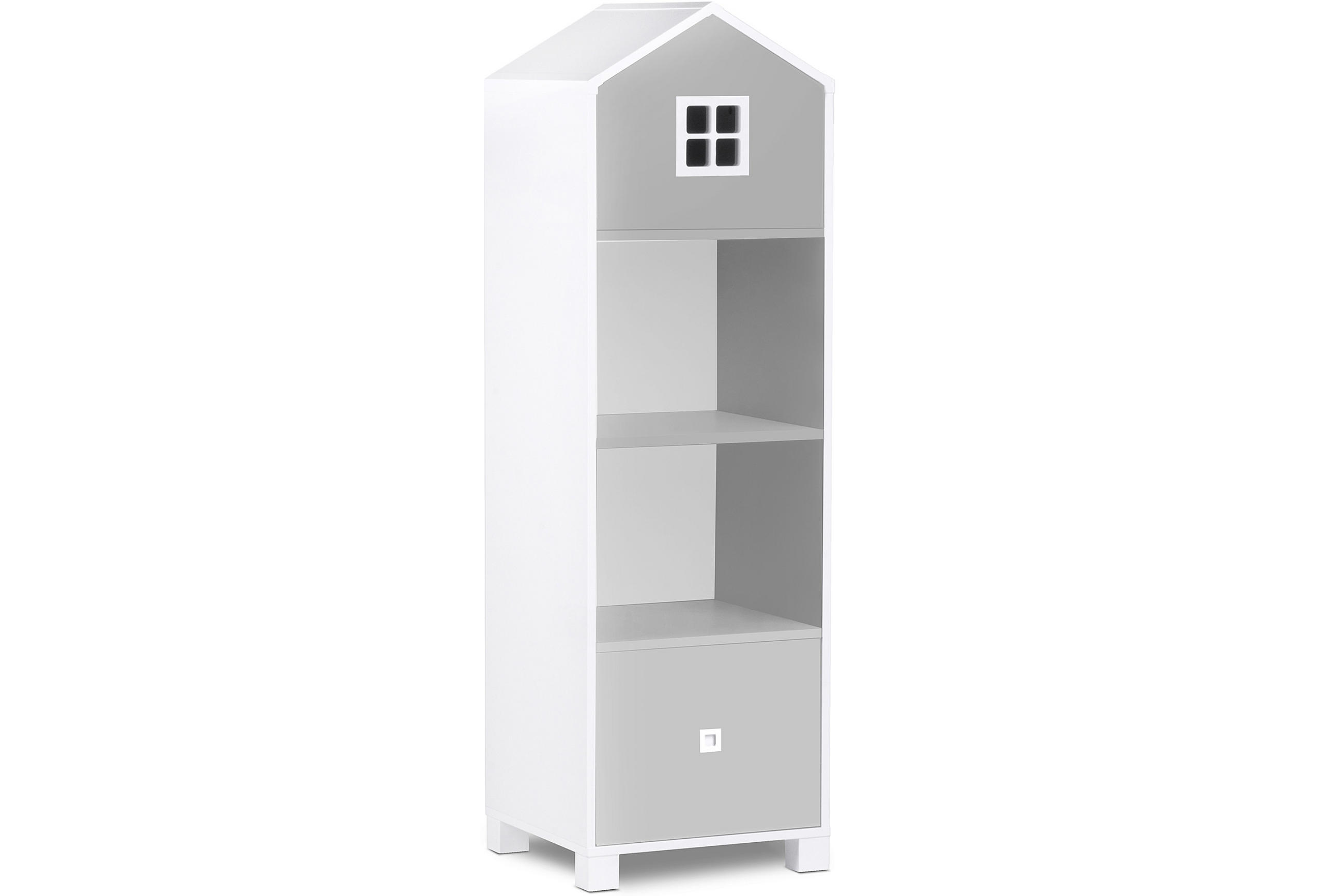KINDERBÜCHERREGAL MIRUM mit Schublade und Türen, Weiß/Grau - Weiß/Grau, Holz (47/152/45cm) - KONSIMO®