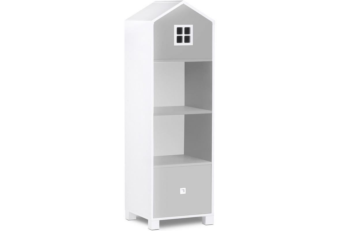 KINDERBÜCHERREGAL MIRUM mit Schublade und Türen, Weiß/Grau - Weiß/Grau, Holz (47/152/45cm) - KONSIMO®