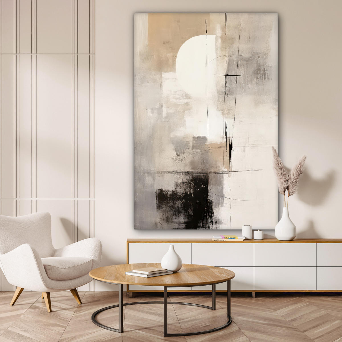 LEINWANDBILD Abstrakt - Kunst - Grau Deko Groß 90x140 cm - Hellgrau, Textil (90/140cm) - MuchoWow