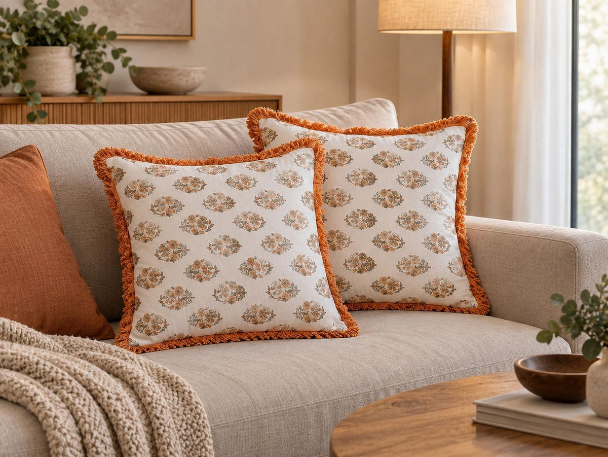 DEKOKISSEN 2er-Set Weiß 45/45 cm Sativus - Weiß, Naturmaterialien/Textil (45/45cm) - Beliani