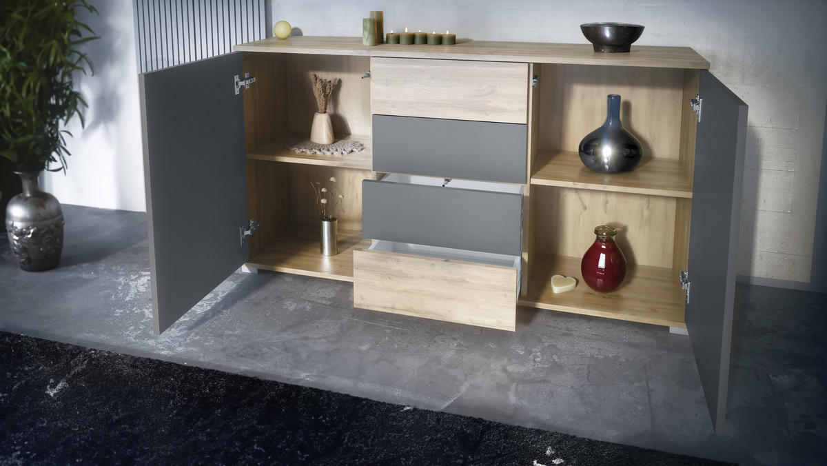 SIDEBOARD Santo Anthrazit matt - Anthrazit, Holzwerkstoff (138.5/75.5/35cm) - Vladon