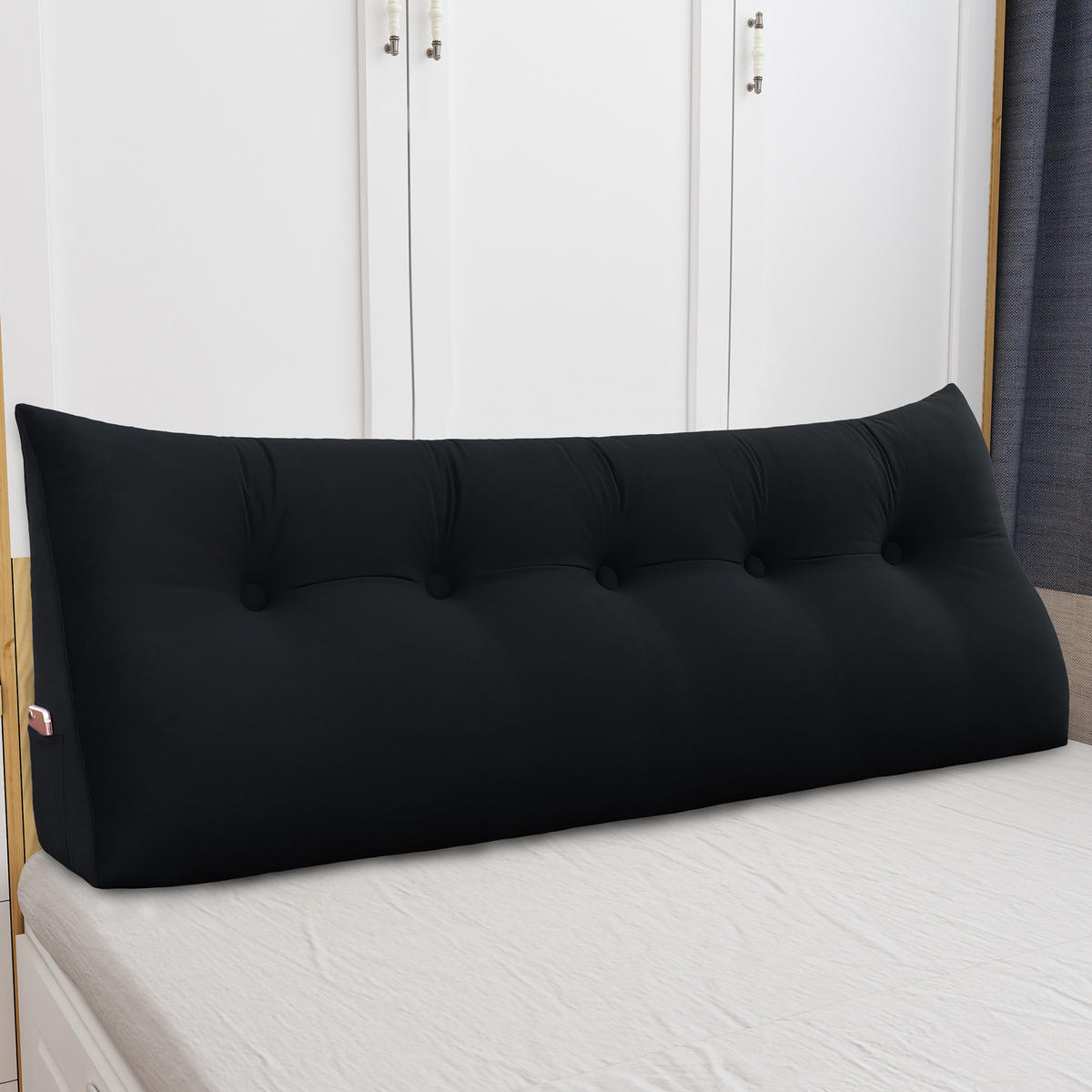 RÜCKENKISSEN für Bett Samt Schwarz 160 cm - Schwarz, Textil (50/160cm) - Vercart