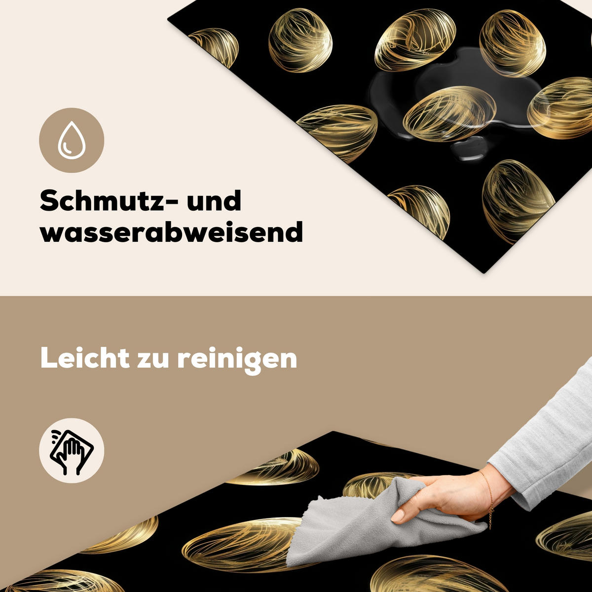 HERDABDECKPLATTE Eier - Gold - Muster Induktionsschutz 81.6x52.7 cm - Schwarz, Kunststoff (81.6/52.7/0.2cm) - MuchoWow