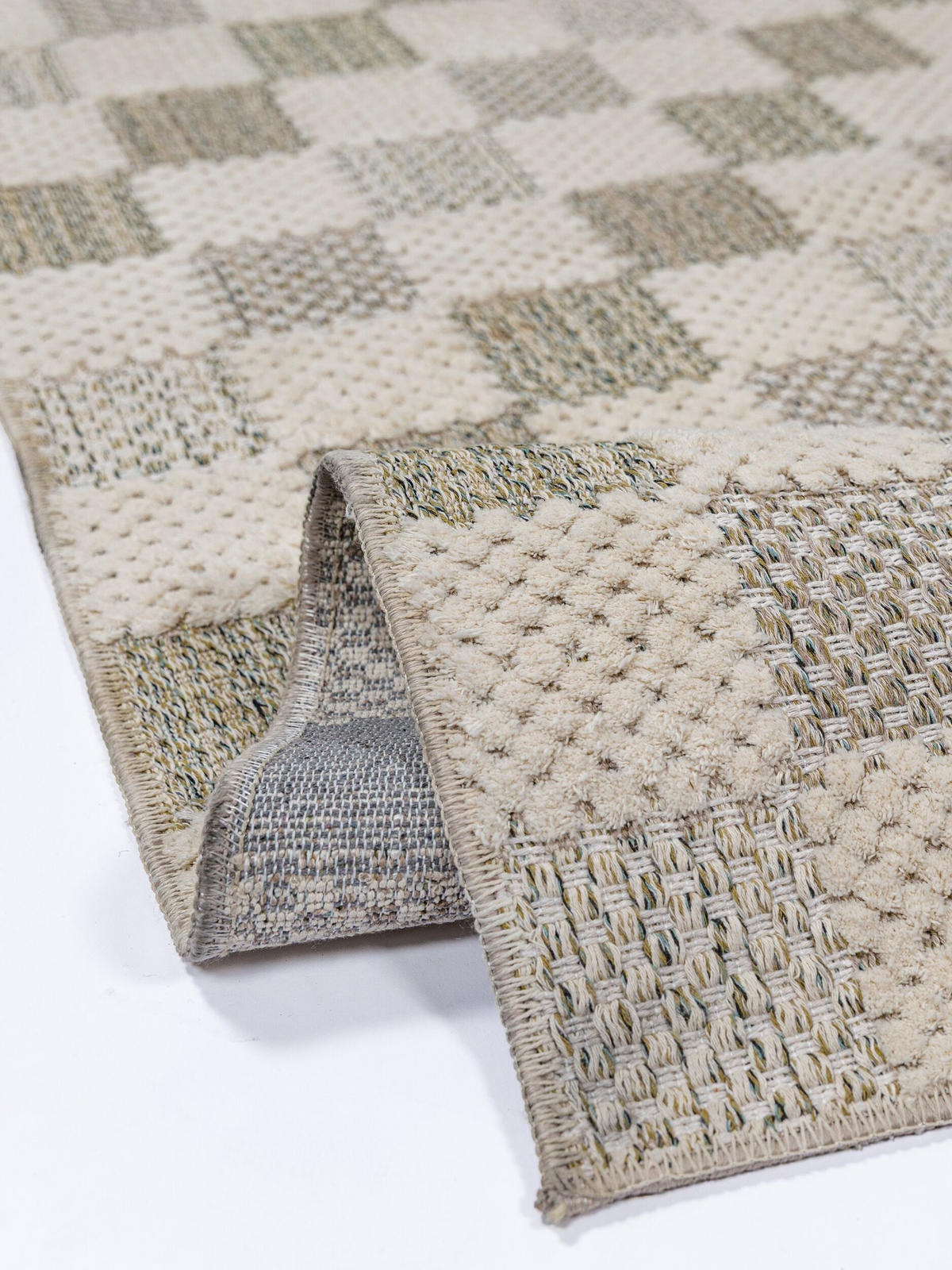 BAUMWOLLTEPPICH waschbar AFTON, Schachbrettmuster, Natur-Grün, 116 x 170 cm - Beige/Grün, Textil (116/170cm) - KADIMA DESIGN