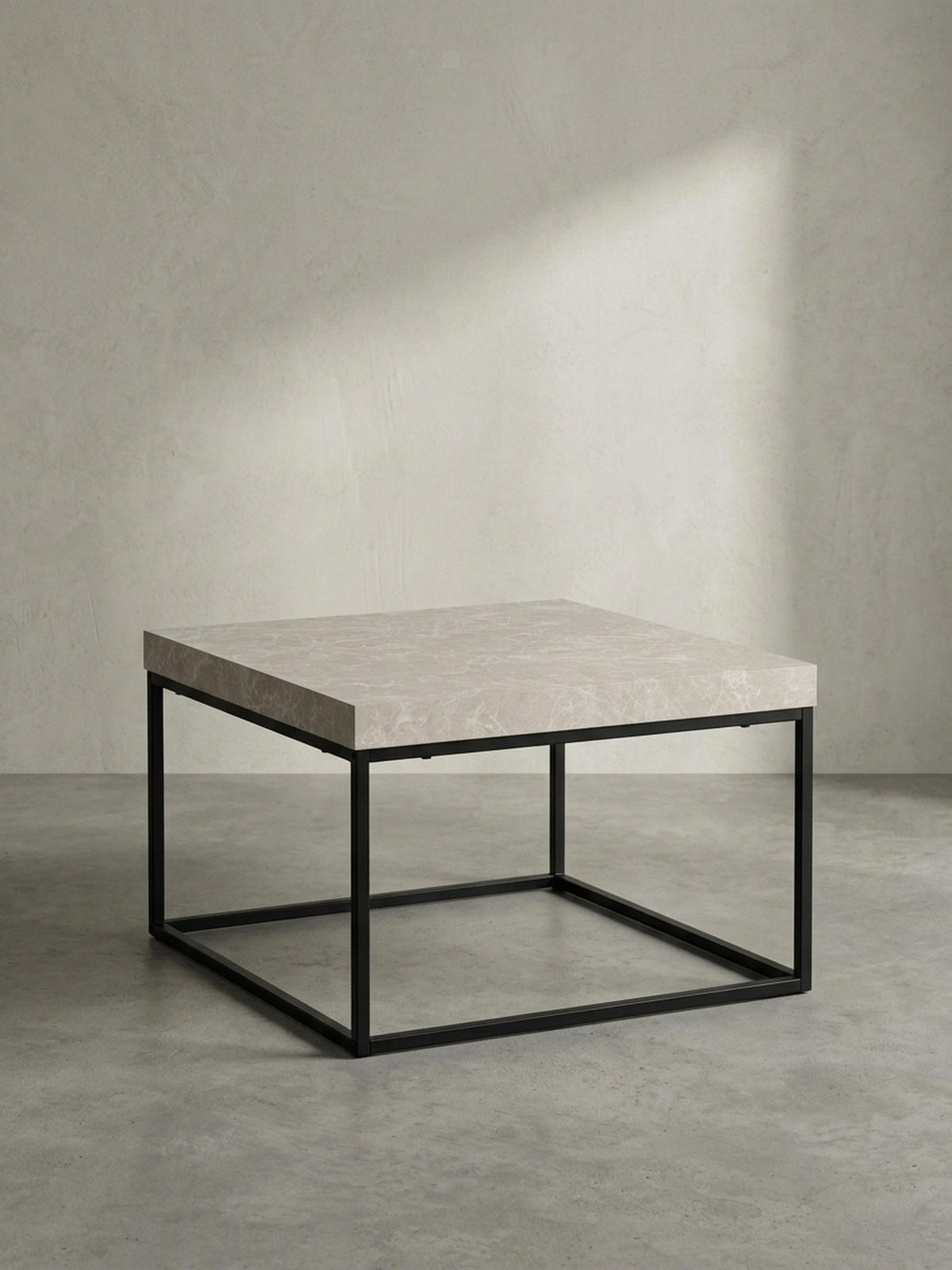 COUCHTISCH in Stein-Optik mit Metallbeinen im modernen Design, Beige 60x60x38 cm - Beige/Schwarz, Holzwerkstoff/Metall (60/60/38cm) - KADIMA DESIGN