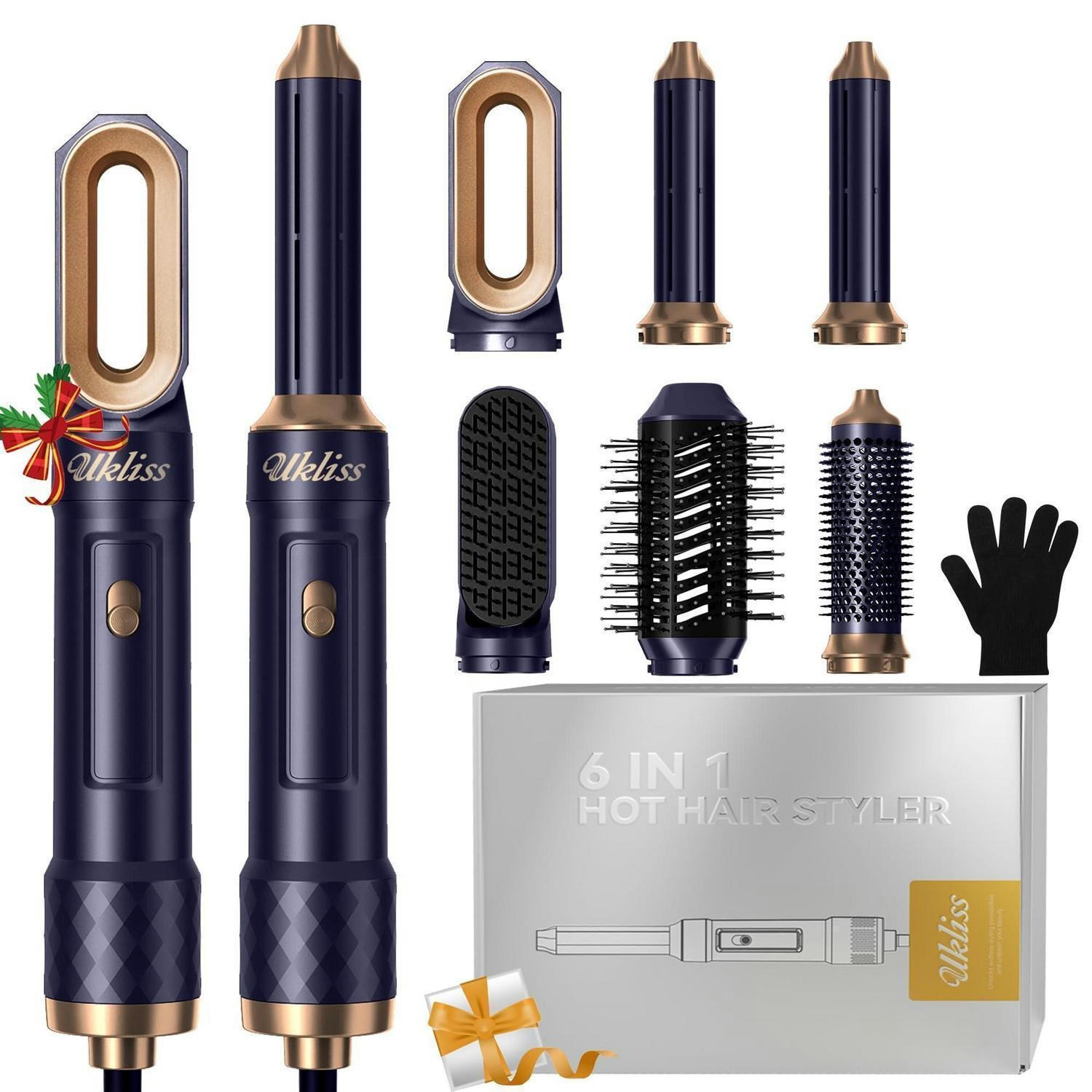 HAARSTYLER 6 in 1 Set mit automatischem Lockenstab und Warmluftbürste Blau - Blau, Kunststoff (20/8/26cm)