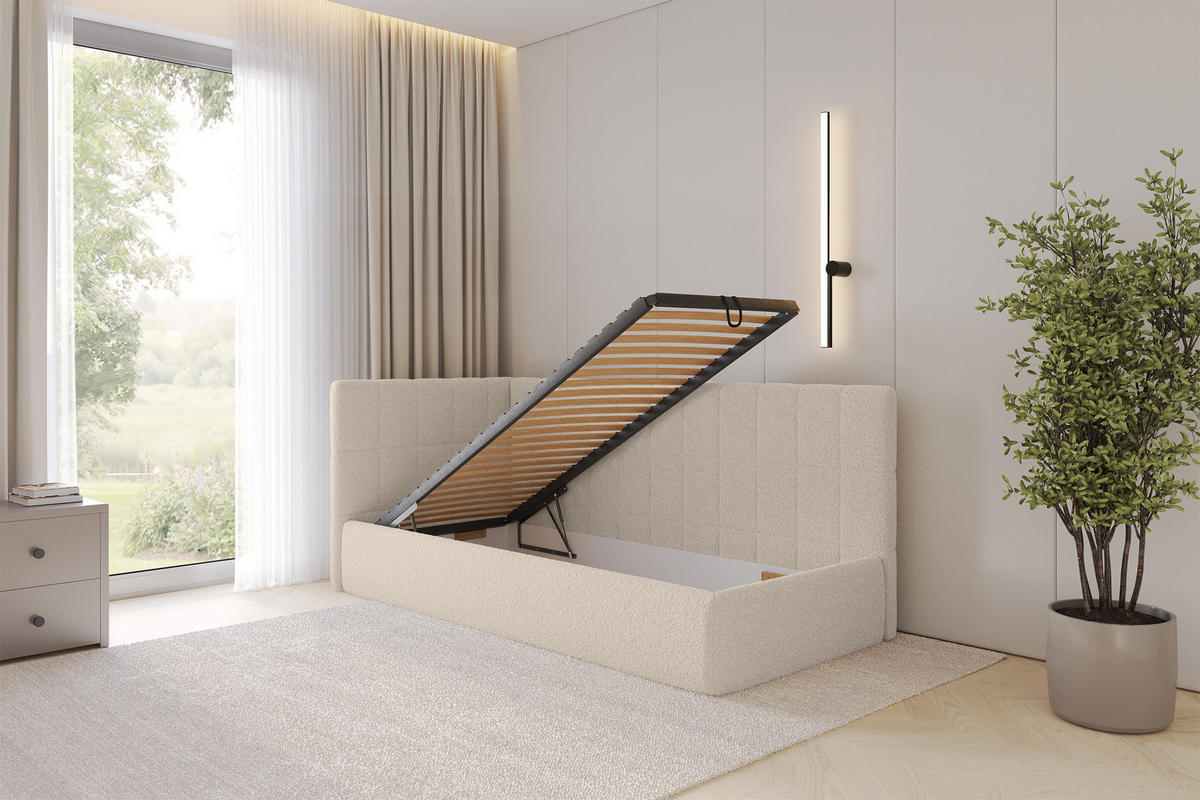 EINZELLBETT Jugendbett mit Bettkasten, Rechts - TULY 100x200 Dunkelbeige - Taupe, Holzwerkstoff/Textil (100/200cm) - ALTDECOR