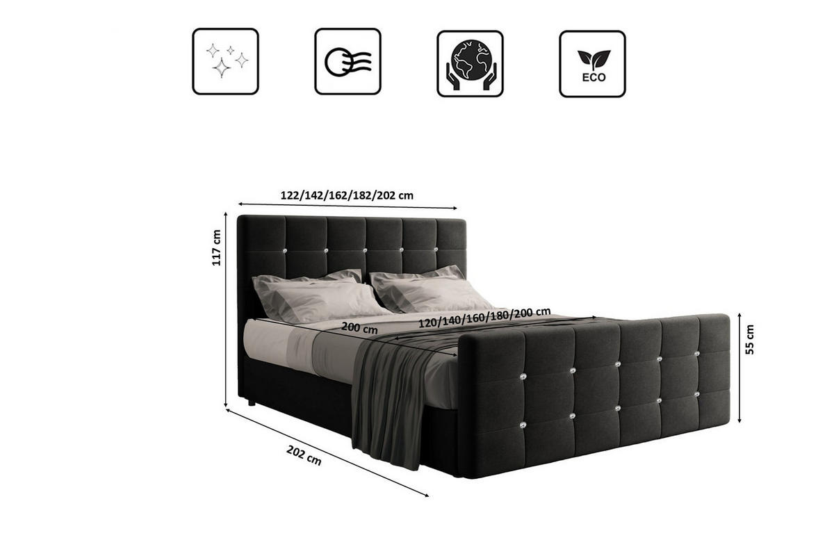BOXBETT Mit Bettkasten Und Matratze Topper ROMA 180x200 cm Graphit H2-Pocket - Graphitfarben/Dunkelblau, Holz/Holzwerkstoff (180/200cm) - Kaiser Möbel