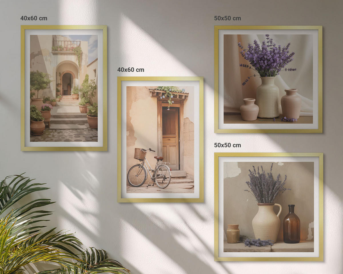 BILDER SET 4er Set - 50x50 cm & 40x60 cm Goldrahmen - Lavendelblüten und Architektur - Goldfarben, Kunststoff (50/50cm) - TULUP