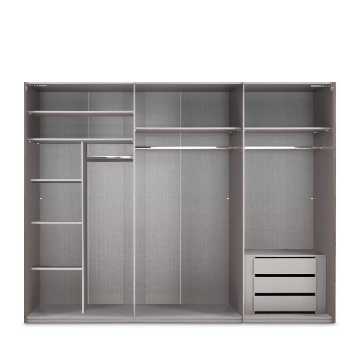 SCHWEBETÜRENSCHRANK 3-türig B300/H216/T65 cm in Sandgrau, Kleiderschrank inkl. Vollausstattung / 22017 - Sandfarben/Rot, Holzwerkstoff/Metall (300/216/65cm) - luma-home