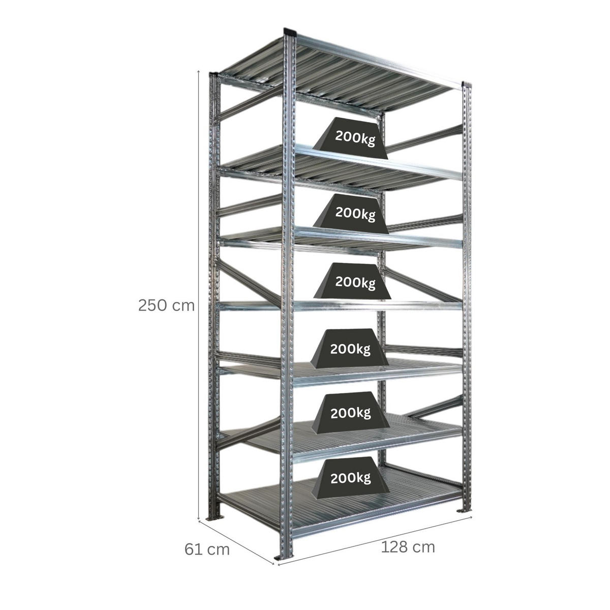 FACHBODENREGAL Proximo Stecksystem 250x120x60cm 7 Ebenen Beidseitig nutzbar Verzinkt - Silberfarben, Metall (120/250/60cm) - PROREGAL