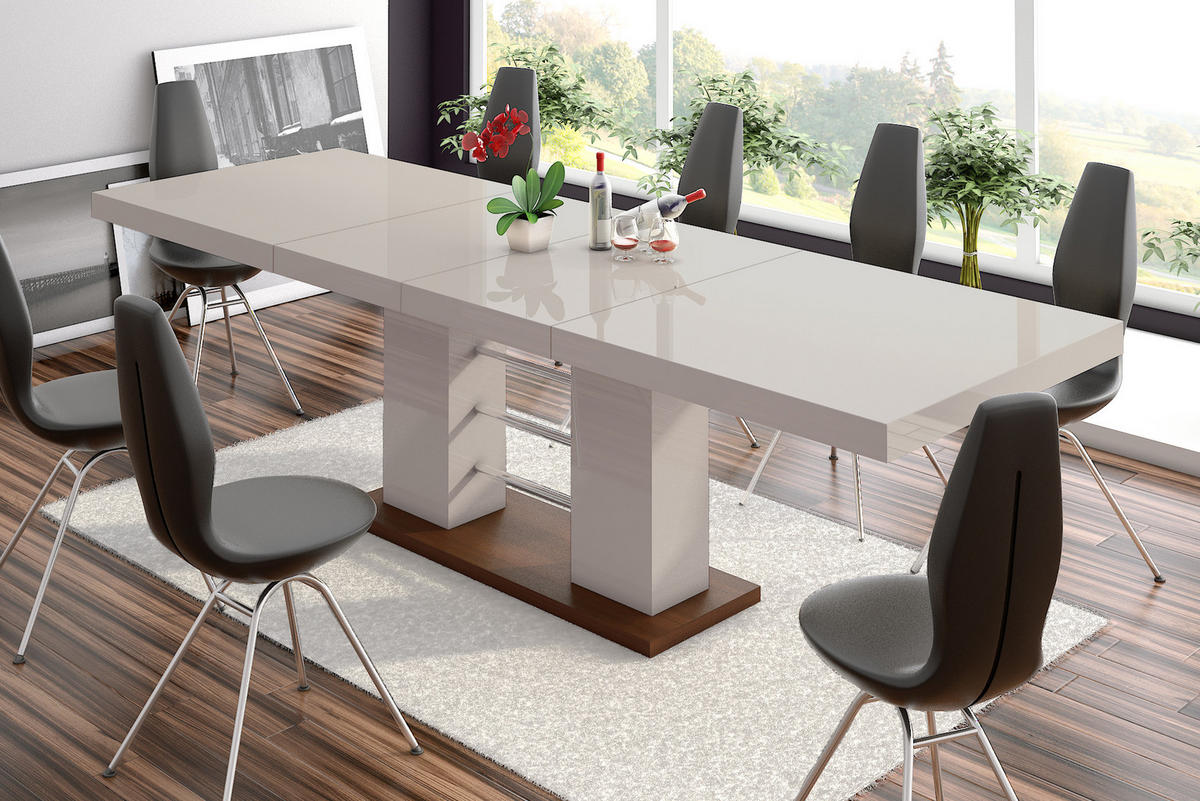 ESSTISCH rechteckig Cappuccino Hochglanz 160/89/75 cm - Weiß Hochglanz/Cappuccino, Holzwerkstoff (89/160/75cm) - designimpex