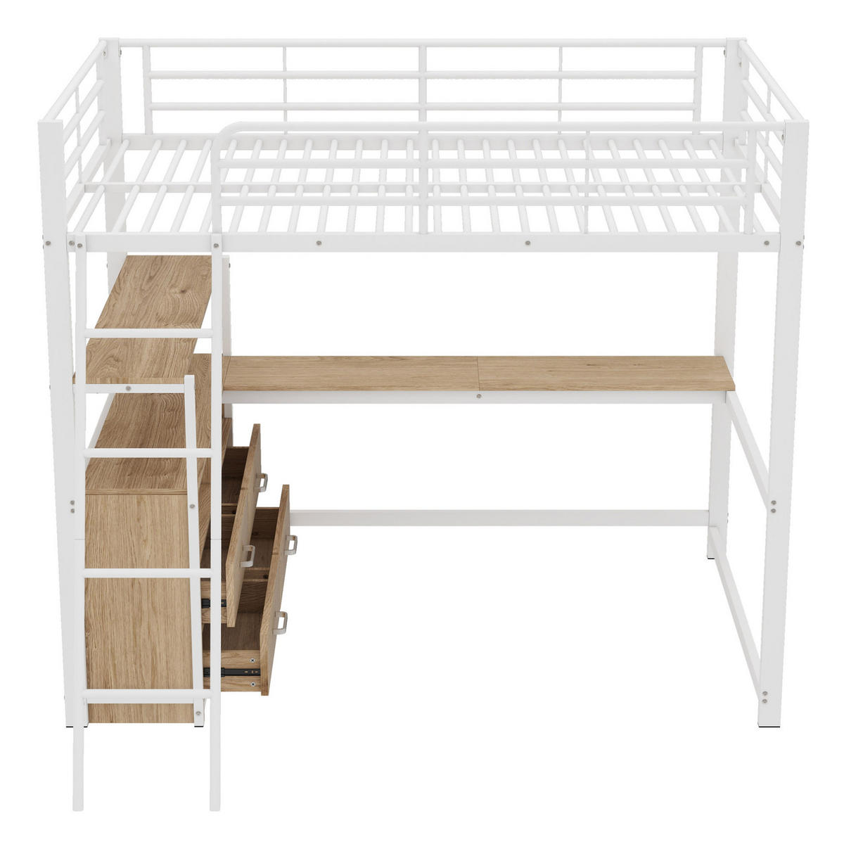 HOCHBETT mit Schreibtisch 140/200 cm in Weiß – Metall & MDF mit Stauraum - Weiß, Holzwerkstoff (140/200cm) - BEAOK