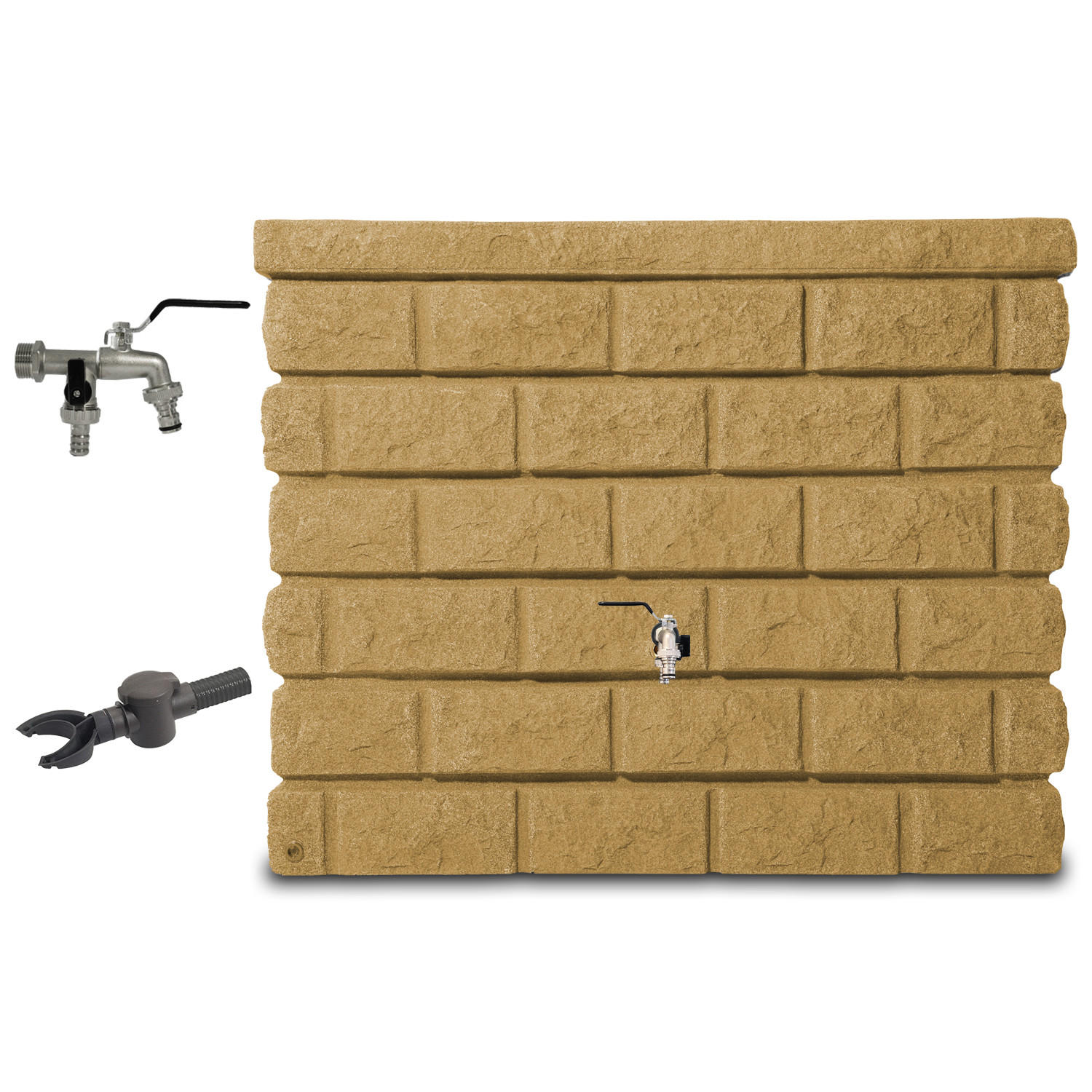 REGENTONNE Wandtank Komplett-Set 400 L, sand inkl. Chrom-Doppelauslaufhahn und Fallrohranschluss - Beige, Kunststoff (40/100/120cm) - GARANTIA