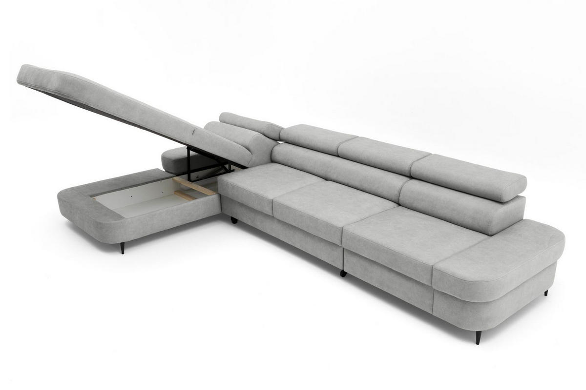 ECKSOFA JAZZ MAXI Links mit Schlaffunktion 125x195 Velours Grau - Schwarz/Grau, Holz/Textil (350/203cm) - Muffo