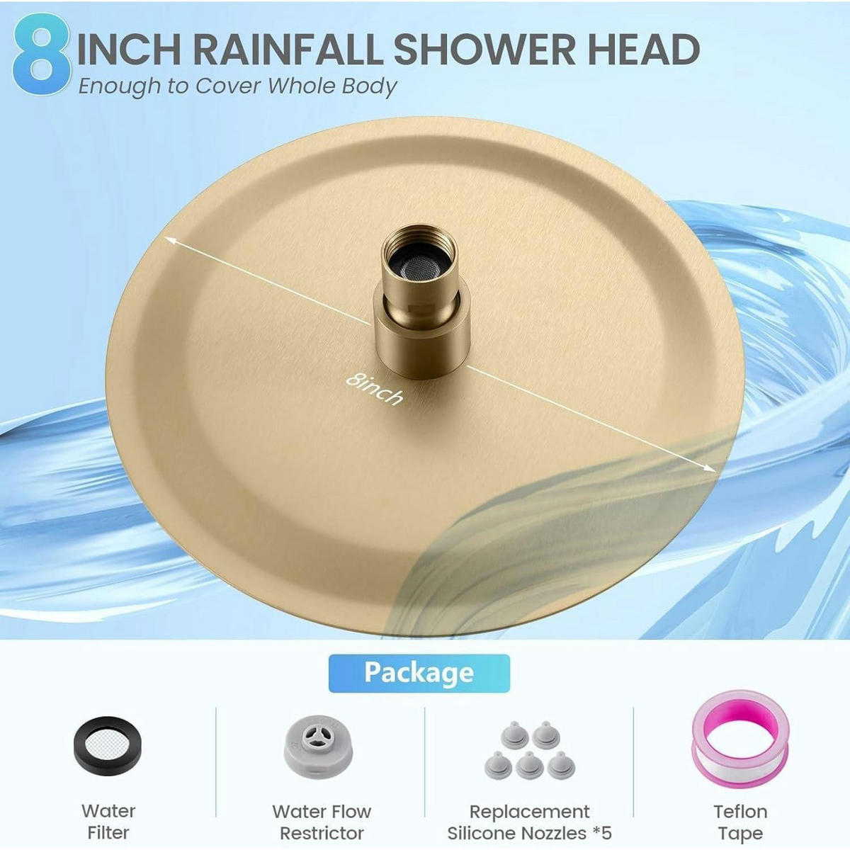 REGENDUSCHE 20 cm Gold Wassersparend Edelstahl 304 - Goldfarben, Metall (20.3/12.7/20.3cm)