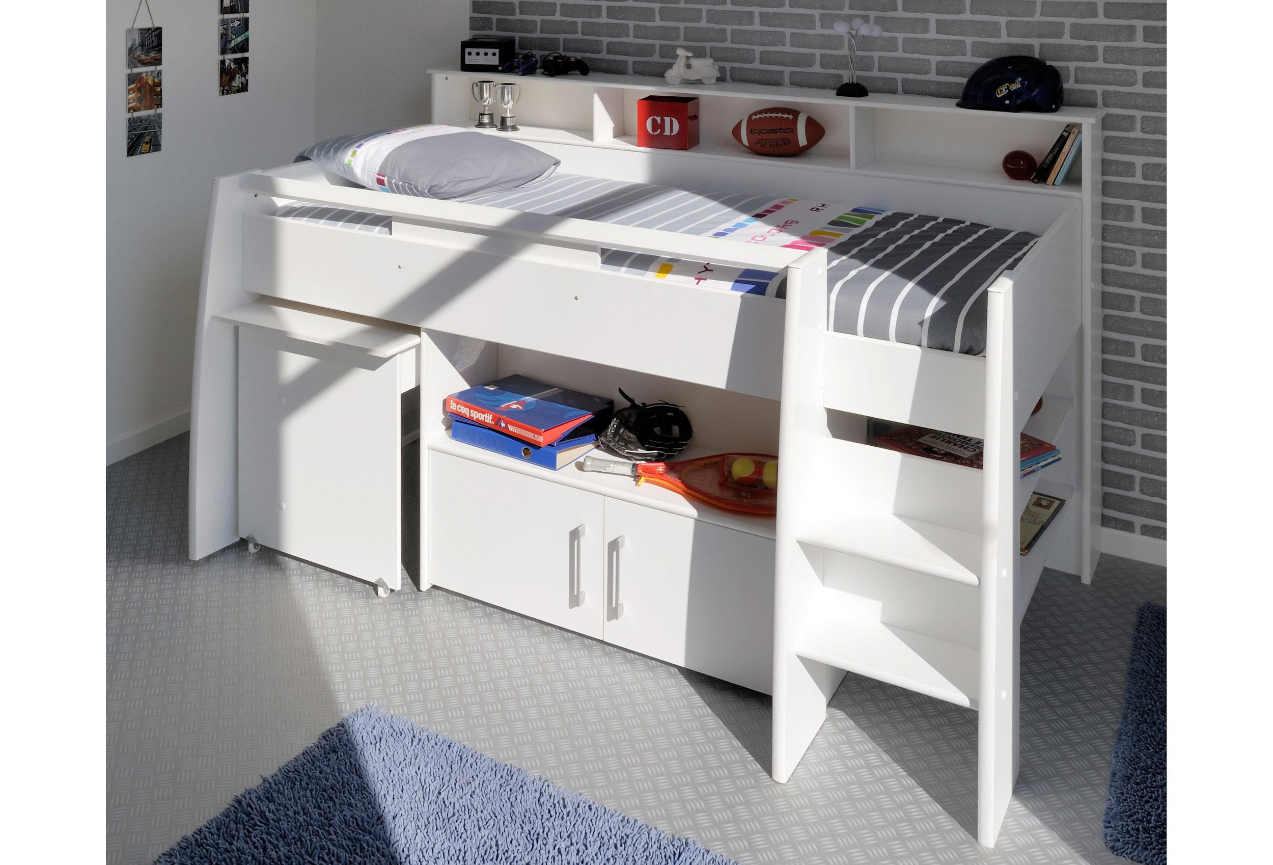 Thumbnail - Parisot Meuble Hochbett, Weiß, Kunststoff, 1 Schubladen, Rechteckig,Rechteckig, 90x200 cm, Kinder- & Jugendzimmer, Kinde...