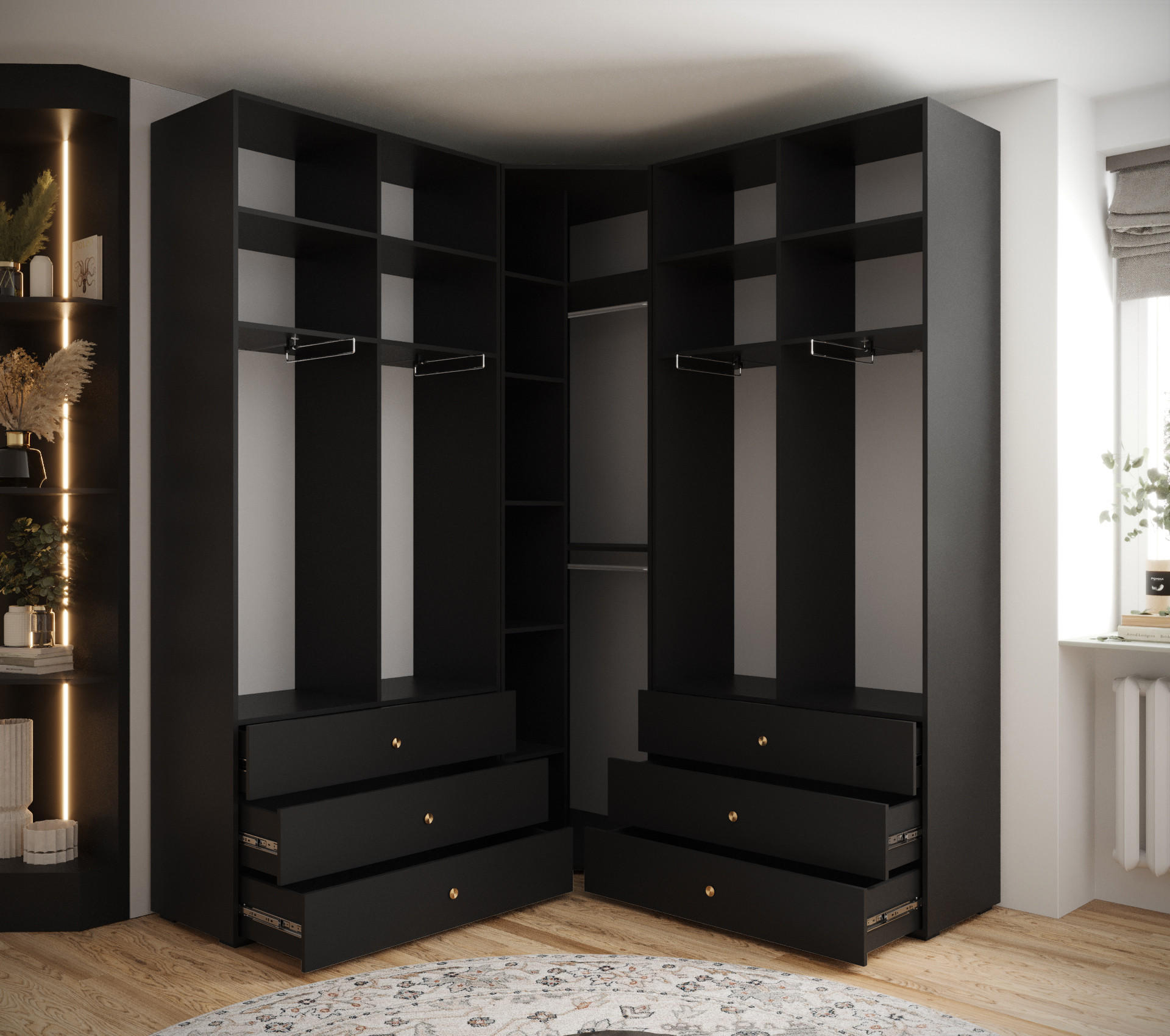 Thumbnail - Abiks Möbel Garderoben-Set, Schwarz, Kunststoff, Nachbildung, 15 Fächer, 181.7x236.7x47 cm, Garderobe, Garderobenschränk...