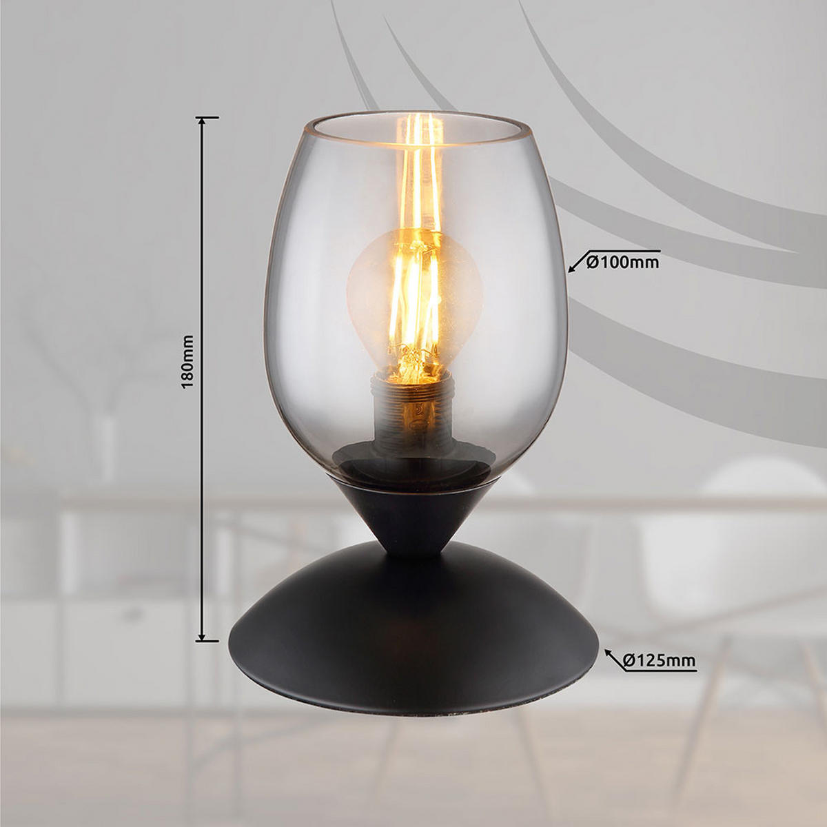 TISCHLEUCHTE Glas Rauch Schwarz - Schwarz, Glas (12.5/12.5/18cm) - Globo Lighting