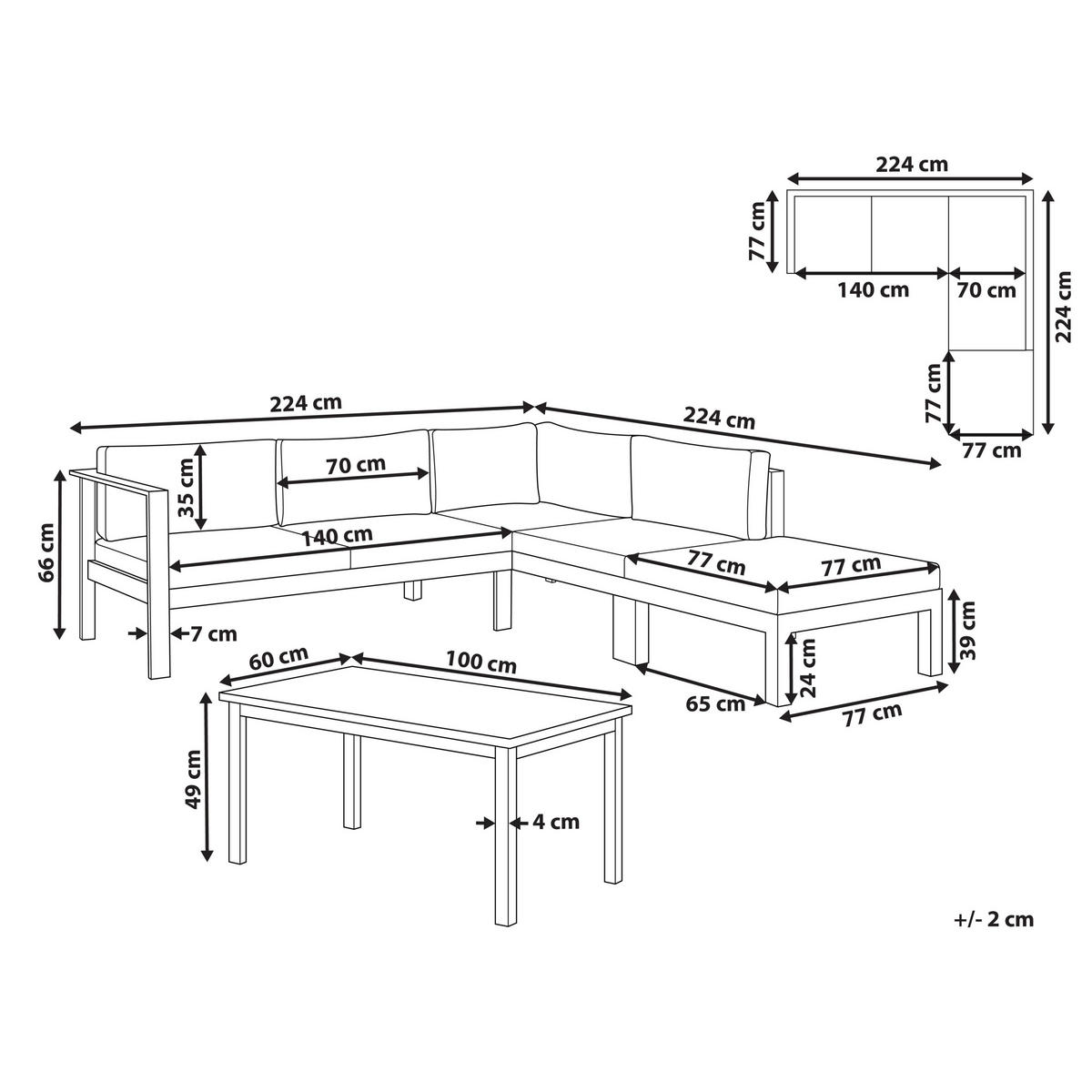 LOUNGE-SET 5-sitzer Aluminium Grün Messina - Schwarz/Grau, Metall - Beliani