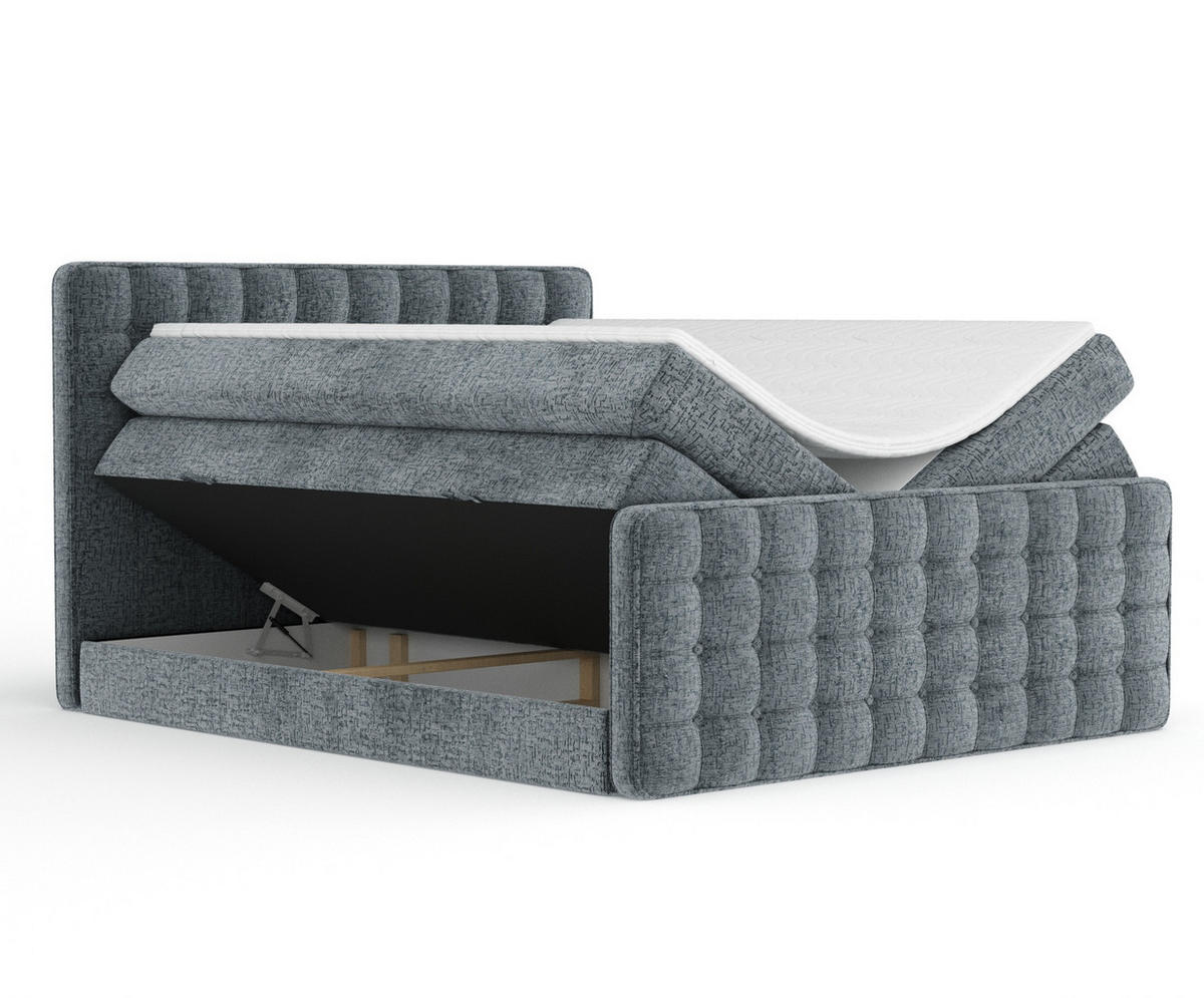 BOXSPRINGBETT Velouria Blau Grau 200/200 cm - Blaugrau/Schwarz, Holz/Holzwerkstoff (200/200cm) - Maison de Reve