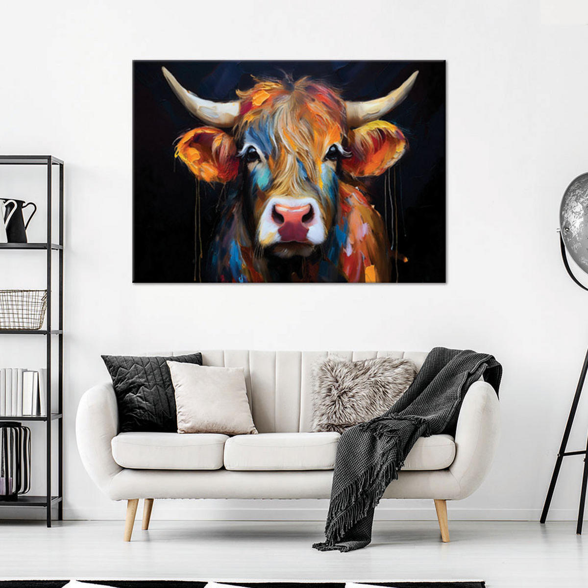 WANDBILD bunte schottische kuh - Multicolor, Textil (60/40cm) - Feeby