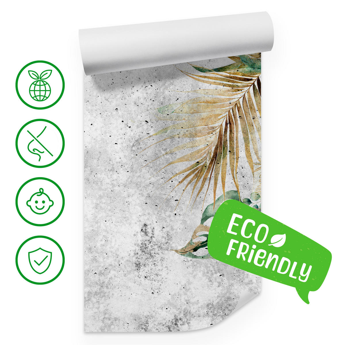 FOTOTAPETE für Wohnzimmer Tropische Blätter Blumen auf Grauer Beton 150x105 - Braun/Grau, Papier (150/105cm) - Muralo