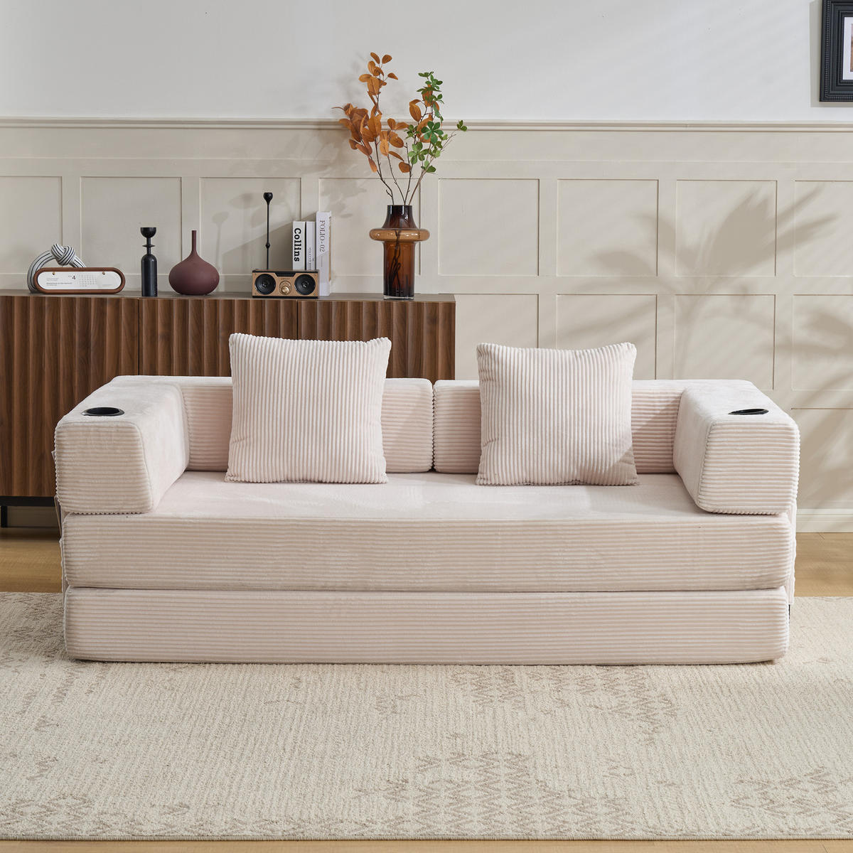 SCHLAFSOFA DE-33515 faltbar mit Becherhalter Weiß - Weiß, Textil (185/60/92.5cm) - ComfortXL