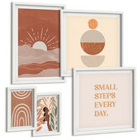 BILDER SET 5er Set - 50x50 cm & 20x30 cm & 40x60 cm Weißer Rahmen - Ein entspannter Buddha am Strand - Weiß, Kunststoff (40/60cm) - TULUP