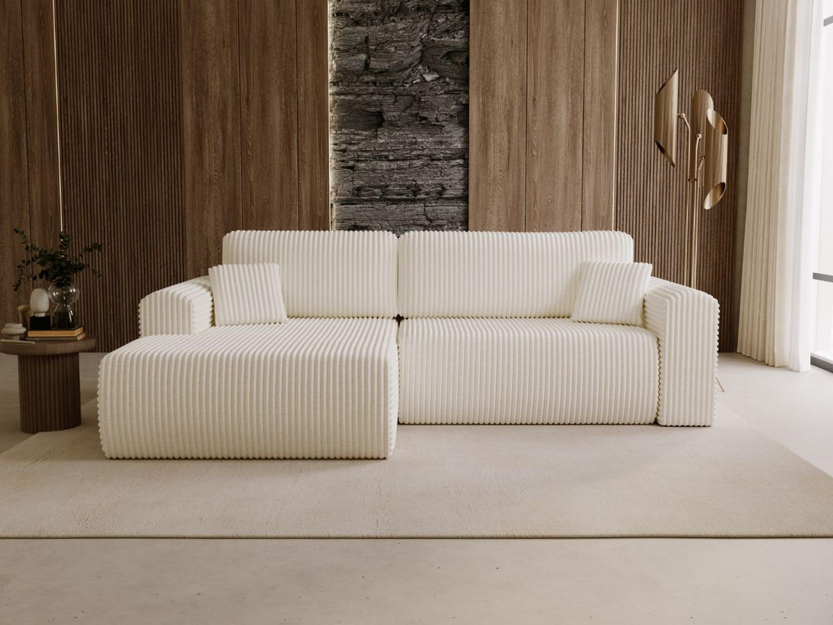 ECKSOFA Belvio Creme Links - Creme/Schwarz, Holz/Textil (257/177cm) - Graingold